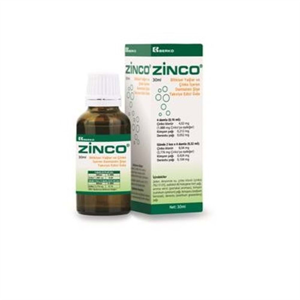 Zinco Bitkisel Yağlar ve Çinko İçeren Damaklıklı Şişe 30ml Şişe