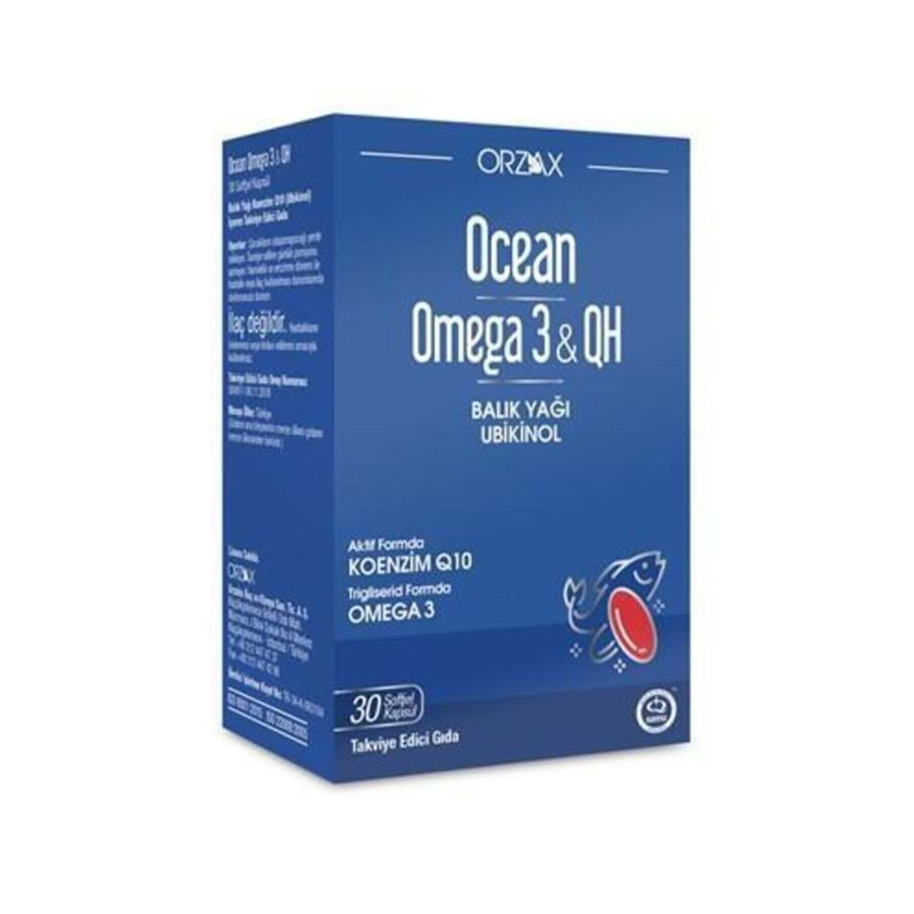 Ocean Omega 3 + QH Balık Yağı koenzim Q10 (Ubikinol) İçeren Takviye Edici Gıda 30 Kapsül