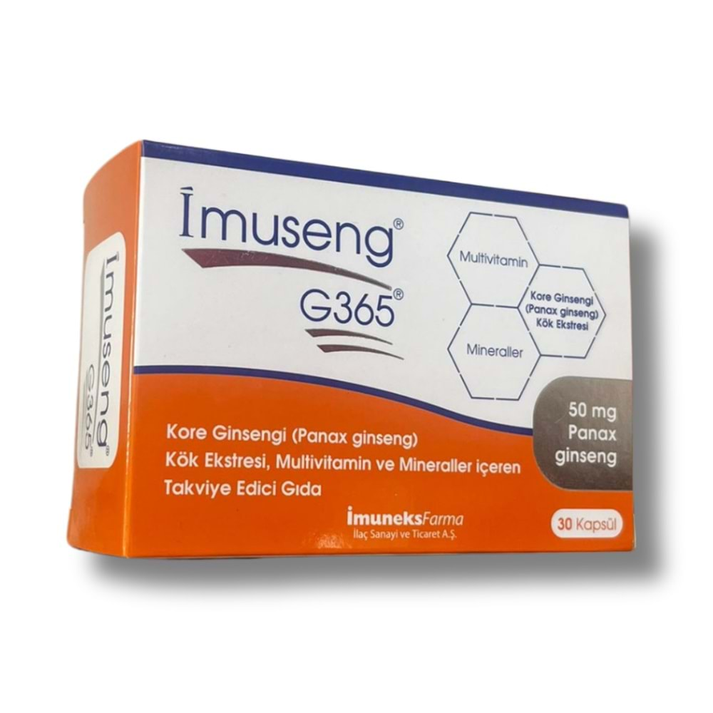 İmuseng 365 Kore Ginseng i (Panax Ginseng ) Kök ekstresi, Multivitamin ve Mineraller İçeren Takviye Edici Gıda 30 Kapsül