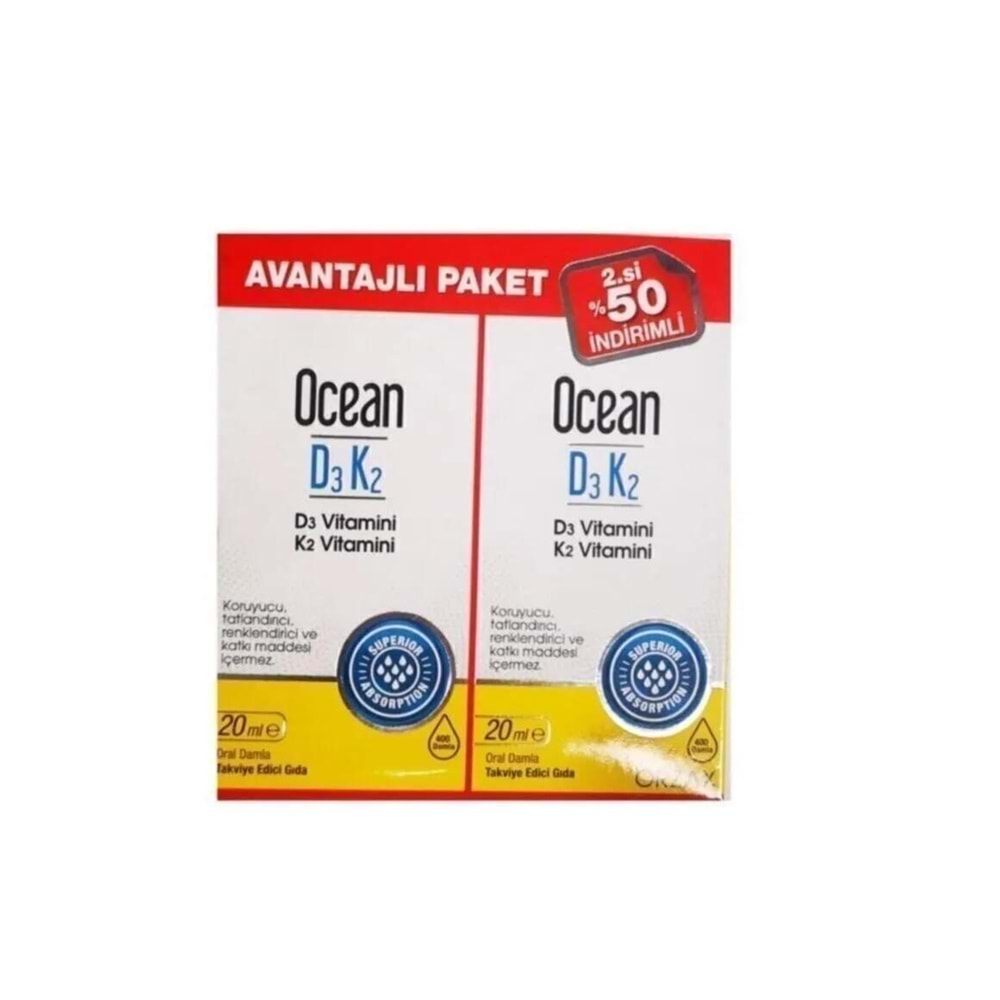 Ocean D3K2 Damla 20 ml + 2. %50 İndirimli