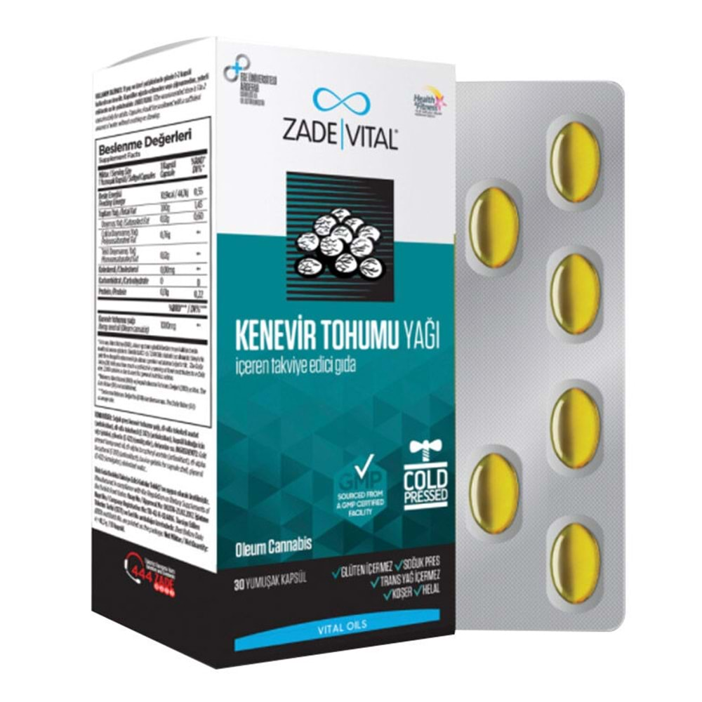 Zade Vital Kenevir Tohumu Yağı 1000 mg 30 Kapsül