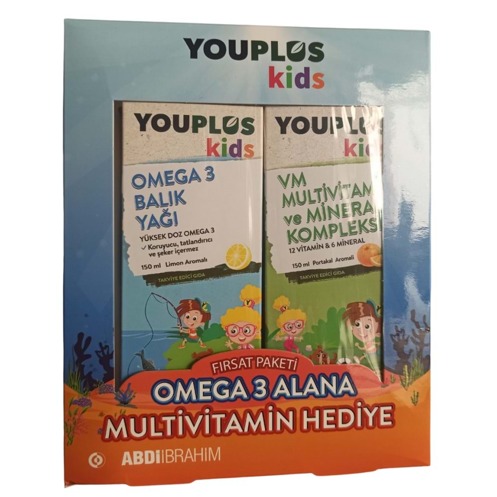 Youplus Kids Omega 3 Balık Yağı 150 ml + Kids VM 150 ml