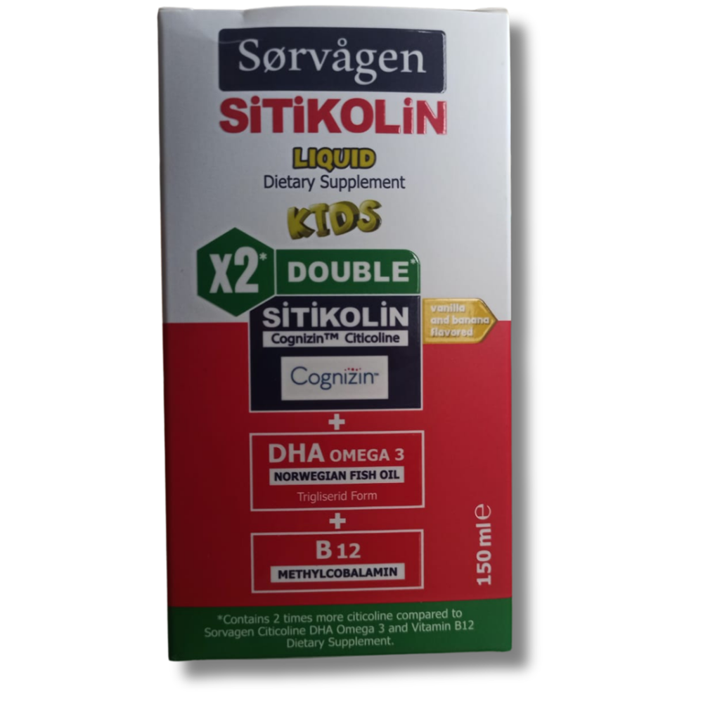 Sorvagen Double Sitikolin Sıvı Form-Sitikolin DHA Omega 3 ve B12 150 ml