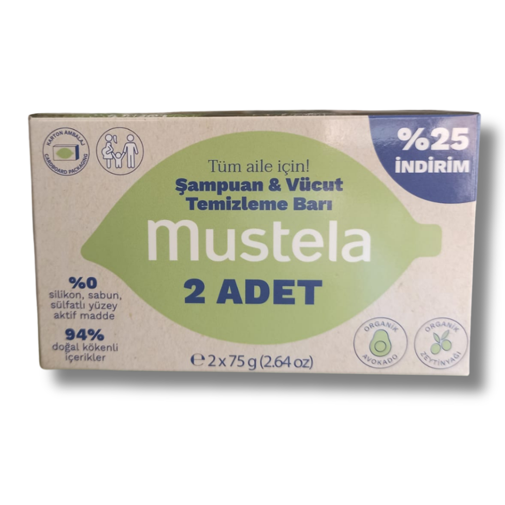 Mustela Shampoo Body Cleansing Bar Katı Şampuan 75 gr 2 li