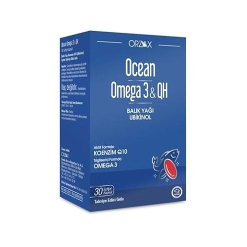 Ocean Omega 3 + QH Balık Yağı koenzim Q10 (Ubikinol) İçeren Takviye Edici Gıda 30 Kapsül