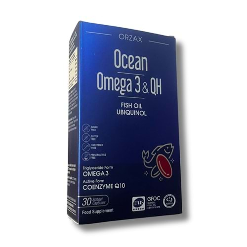 Ocean Omega 3 + QH Balık Yağı koenzim Q10 (Ubikinol) İçeren Takviye Edici Gıda 30 Kapsül