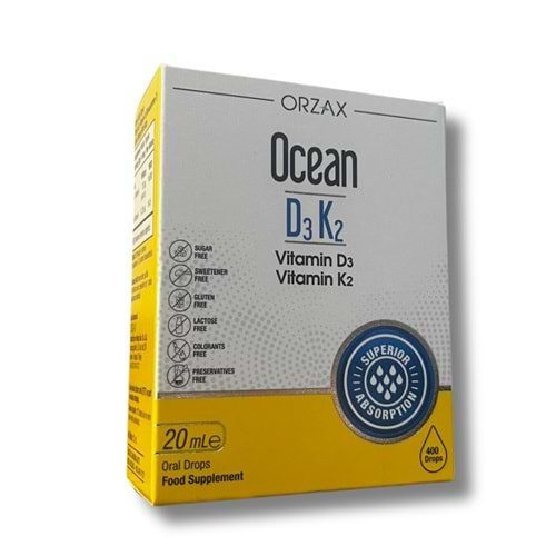 Ocean D3K2 Damaklı (Menaquinone -7) İçeren Takviye Edici Gıda 20ml Şişe