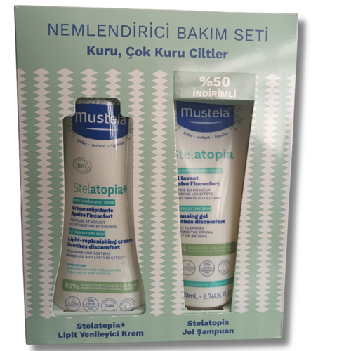 Mustela Kofre - Lipit Yenileyici Krem Pompalı Şişe 300 ml + Stelatopia Şampuan 200 ml %50 İndirimli