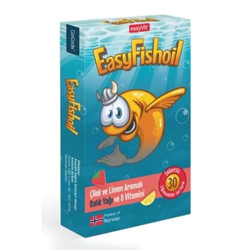 EasyFishoil Çocuk Çilek ve Limon Aromalı 30 Çiğneme Tableti