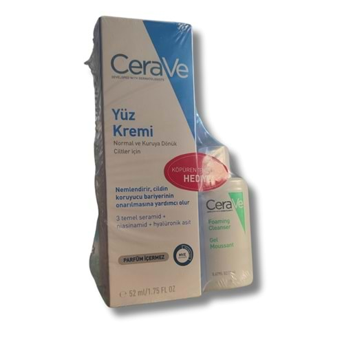 Cerave Normal ve Kuruya Dönük Ciltler İçin Yüz Kremi 52 ml + Normal Yağlı Ciltler İçin Temizleme Jeli 20 ml