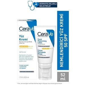 Cerave Yüz Nemlendirici Krem Normal ve Kuruya Dönük Ciltler İçin SPF50 52 ml