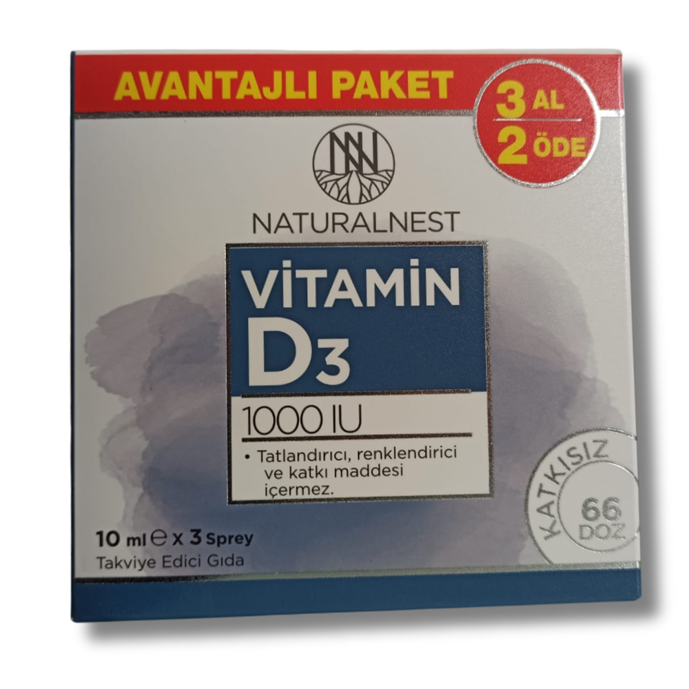 Naturalnest Vitamin D3 1000 IU Sprey 3'lü 10 ml - 3 Al 2 Öde